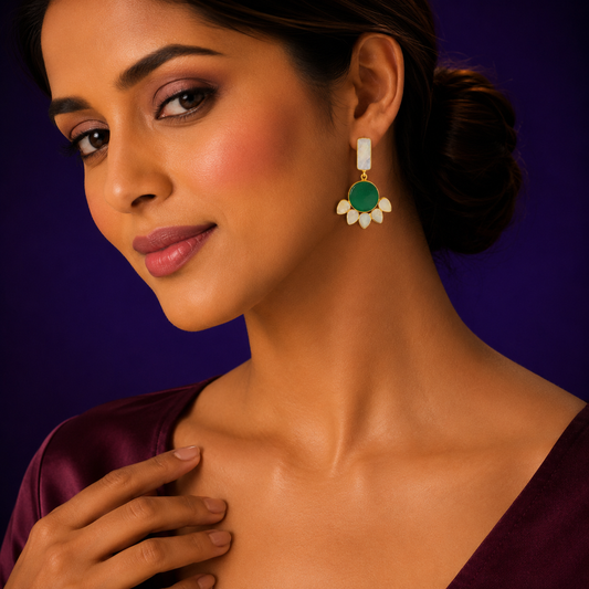 delicate shell pearl and mop stone gold plated handmade earing for woman