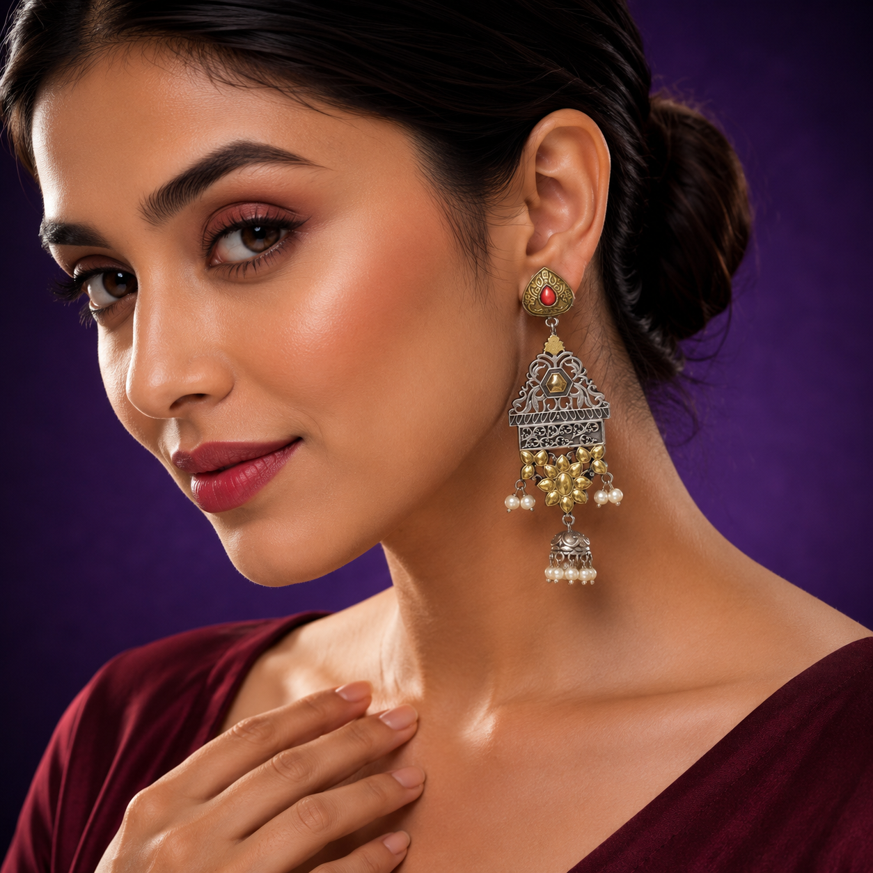 Garika Silver Look Alike Earings In Jhumki Drops