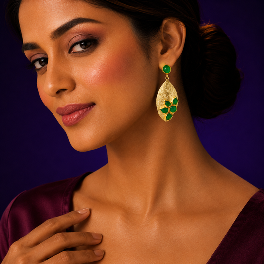 golden and teal brass light weight green earring for woman