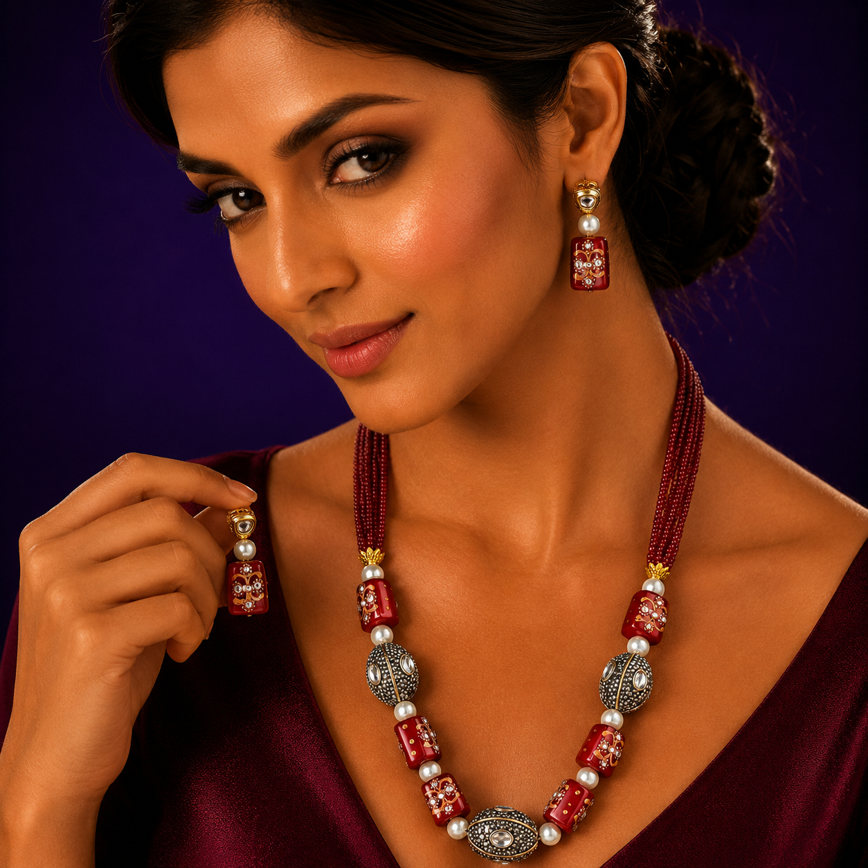 Jaipur Mala Red Oynex Semi Precious Beads