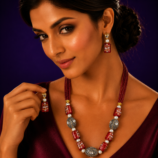 Jaipur Mala Red Oynex Semi Precious Beads
