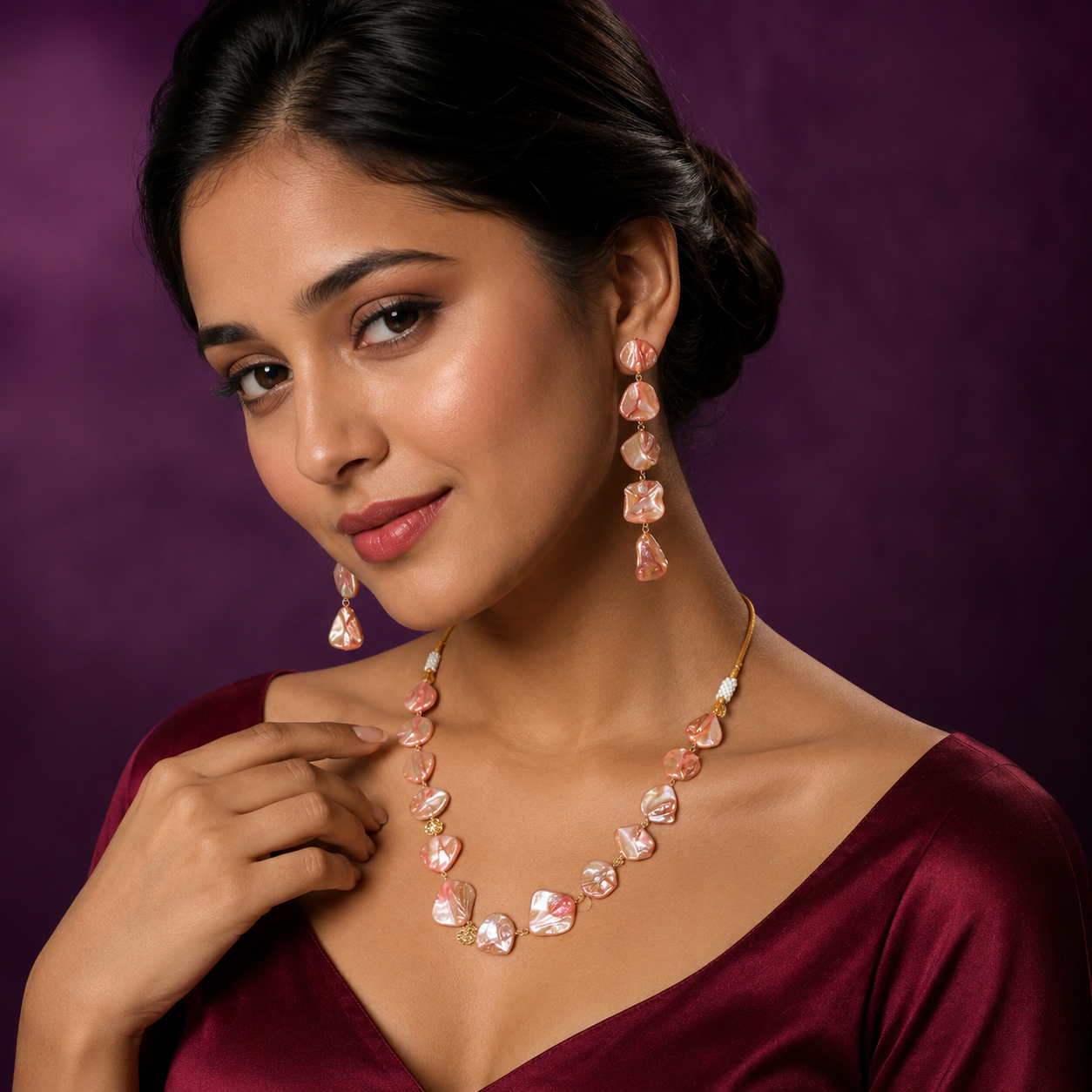 ORANGE DUZY STONE MALA WITH KUNDAN