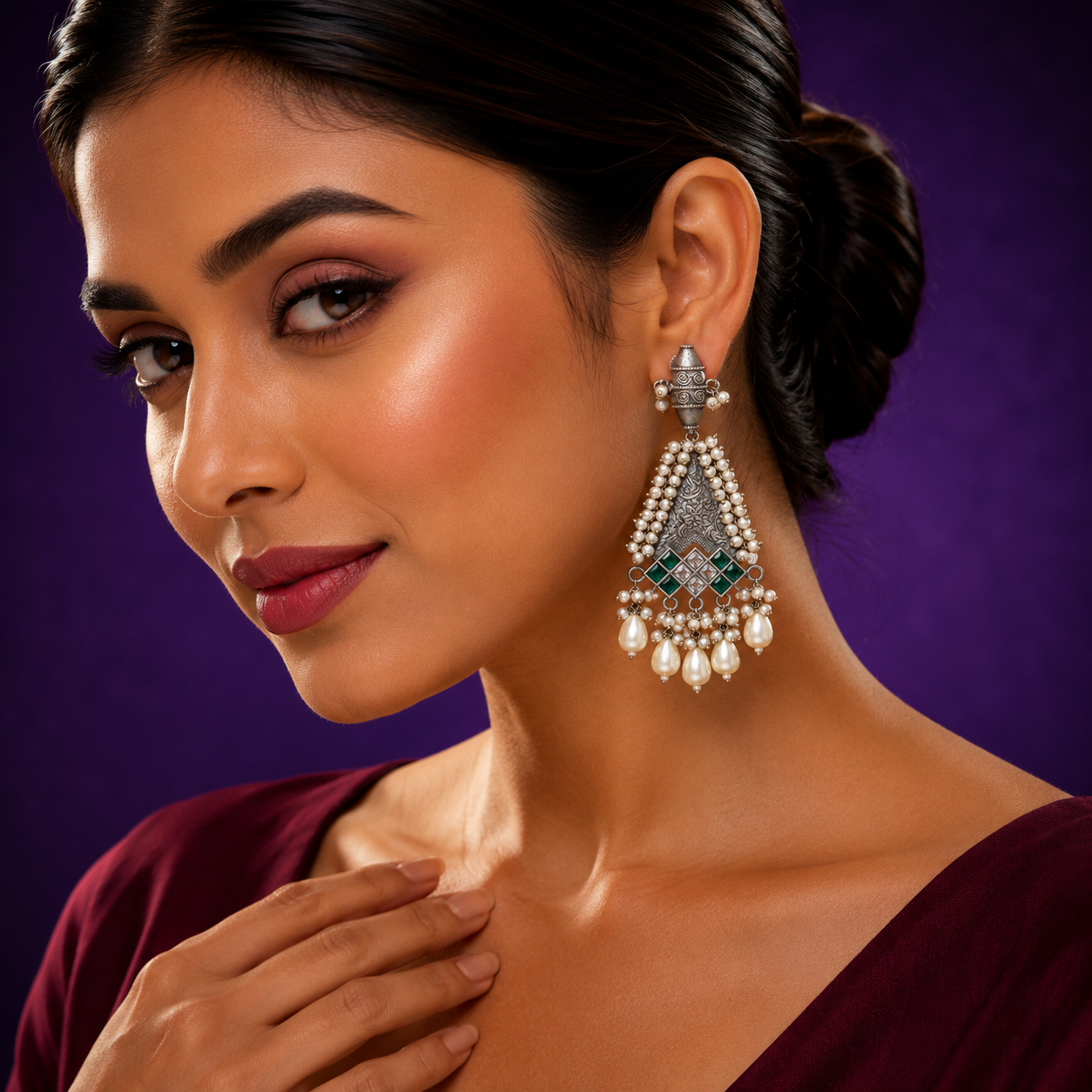 Sanshi Beaded Silver Look Alike Earings For Women