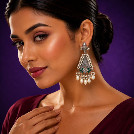 Sanshi Beaded Silver Look Alike Earings For Women