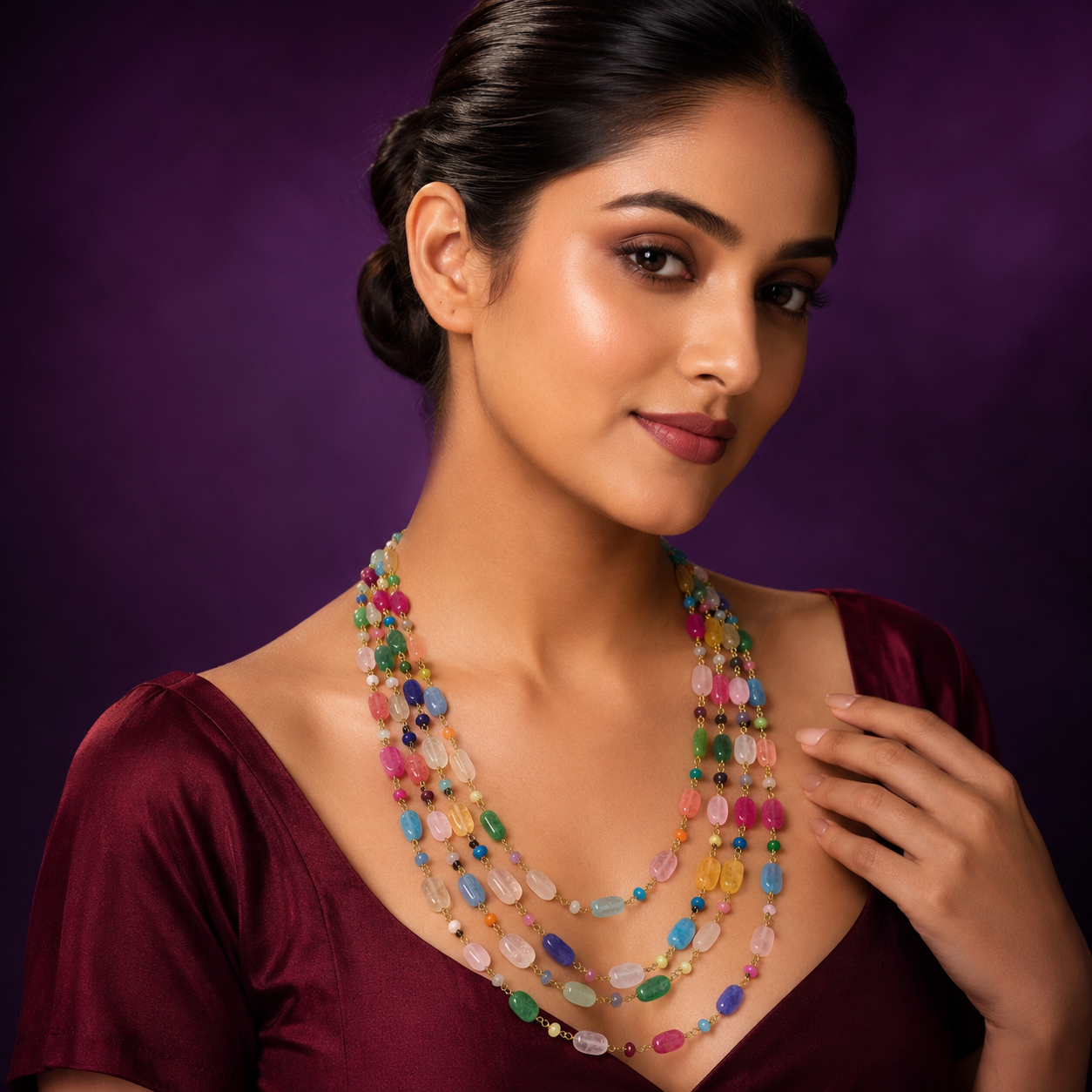 Vedanti Multicolored Four Layered Mala For Women