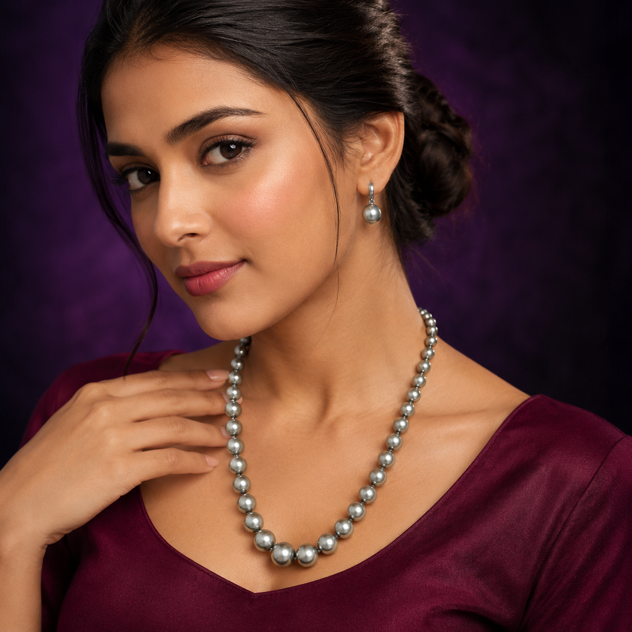 Fresh Water Grey Pearl Single Layar Mala