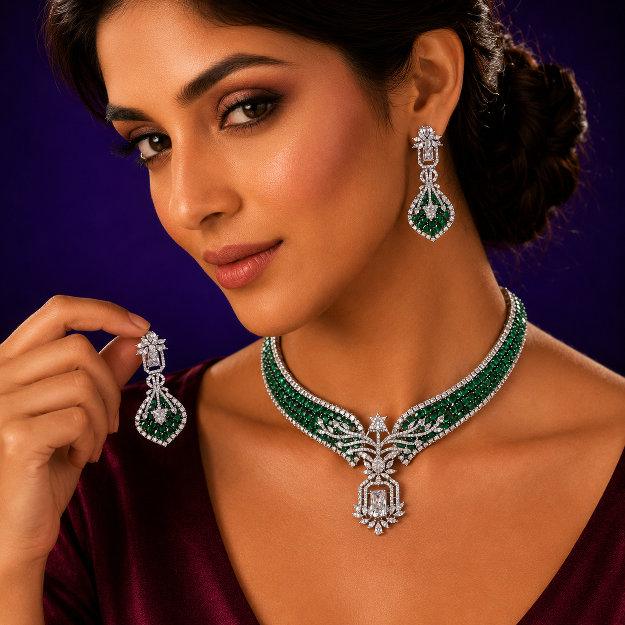 CLUSTER SETTING CZ EMERALD GREEN CZ NECKLACE