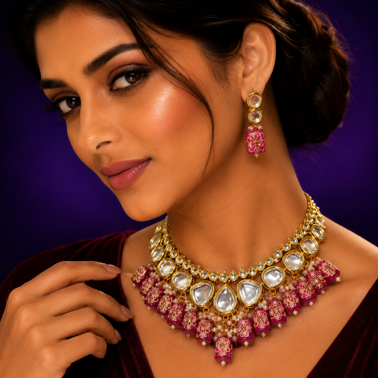 Traditional Indian meenakari necklace set for women