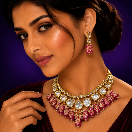 Traditional Indian meenakari necklace set for women