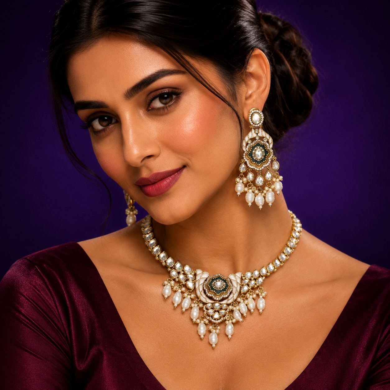 MOP Kundan Necklace With Pearls For Women