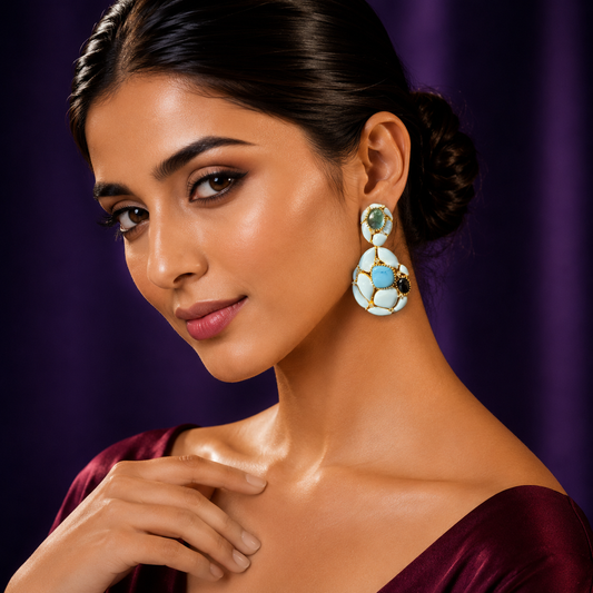 Enamel Stone With CZ Earring for woman