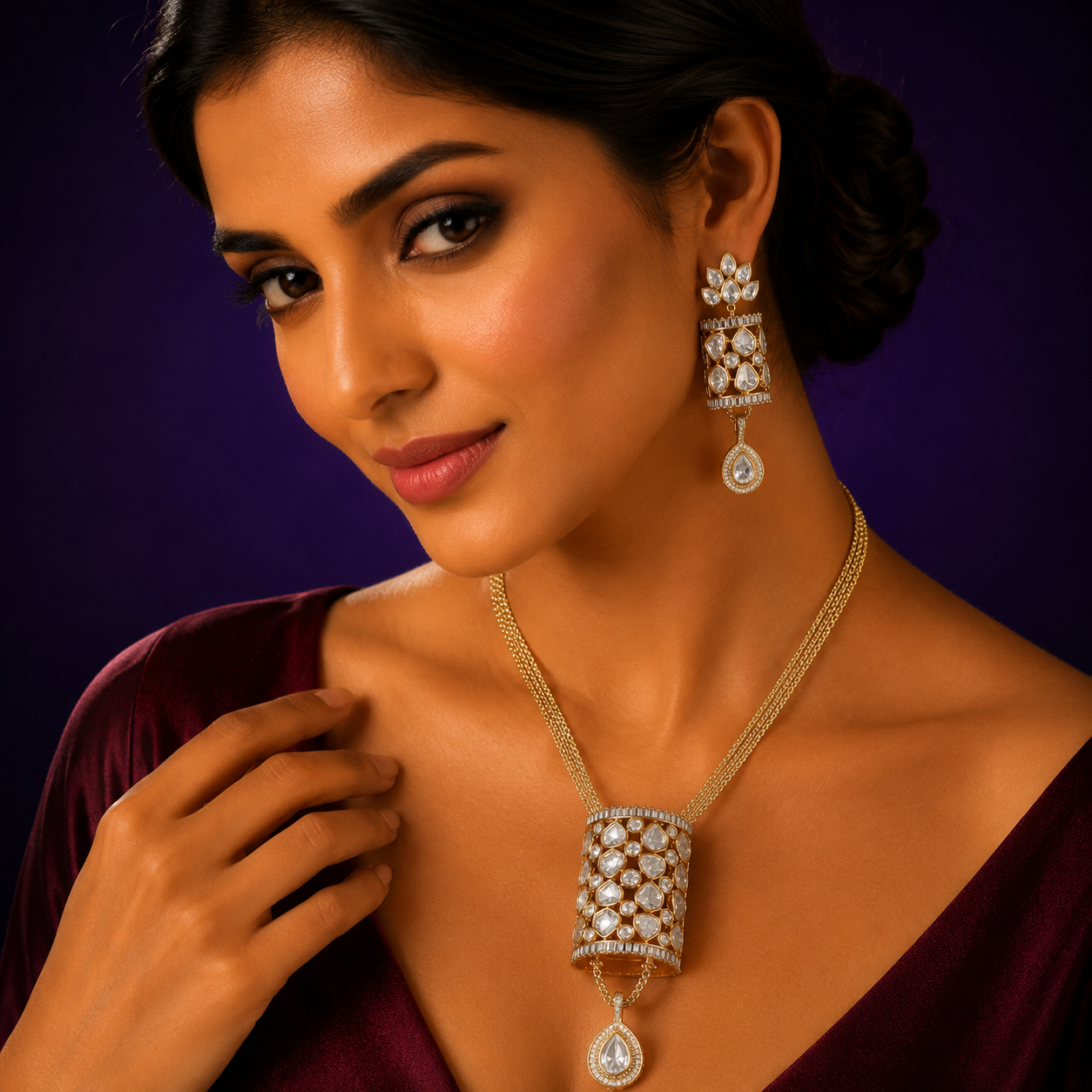 Long Chain Necklace With Broad Pendent Set for woman