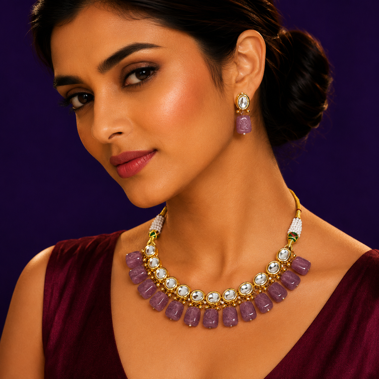 Jaypore Kundan neckklace with backside meenakari in purple stones