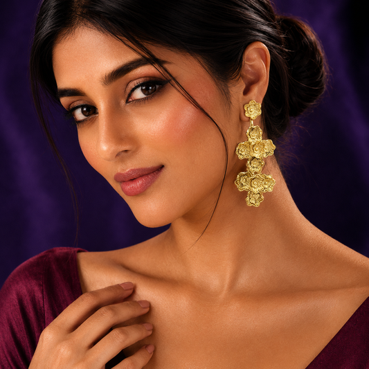 BIG FLORAL EARRINGS IN GOLDEN POLISH FOR WOMEN