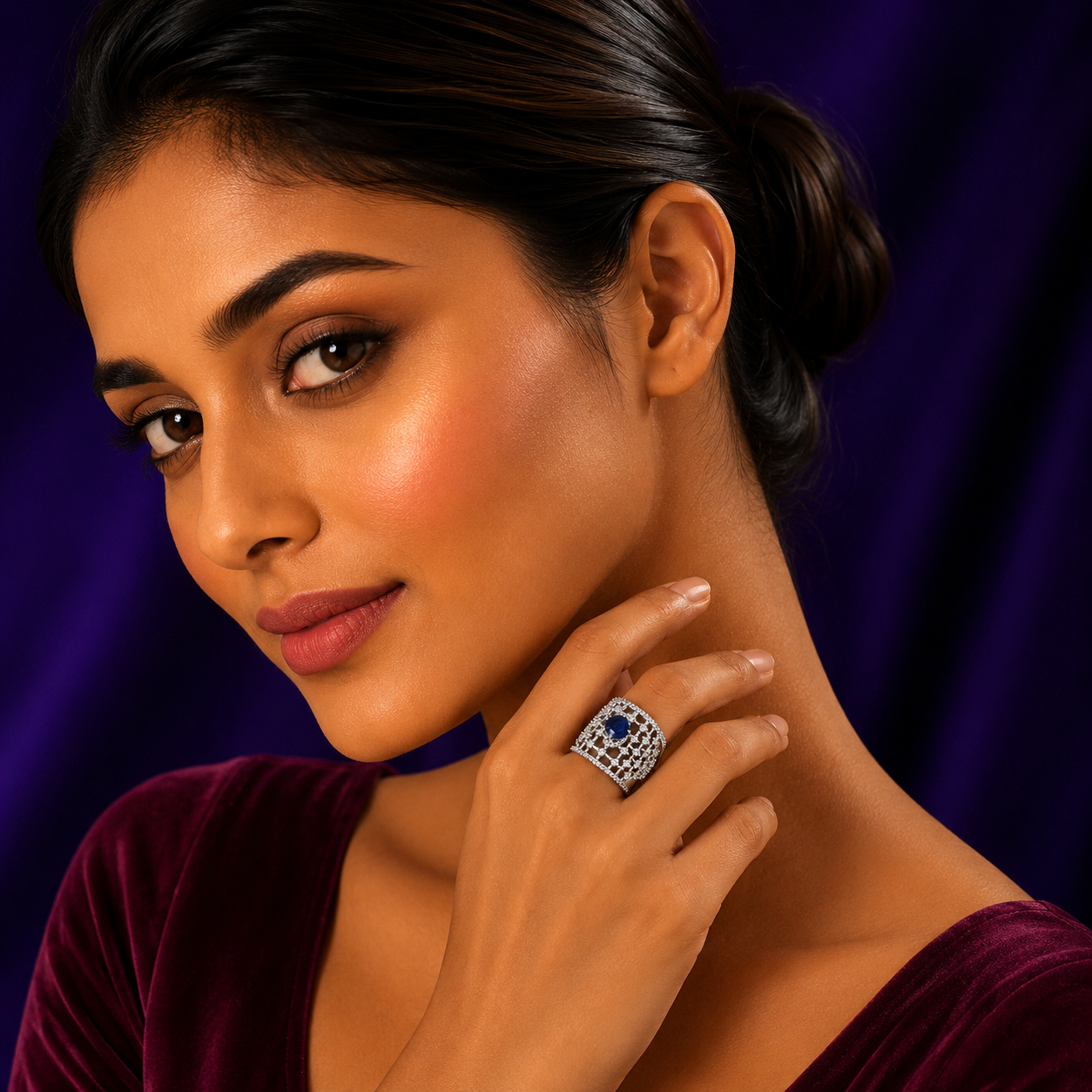 Cocktail With Zircon Blue Ring