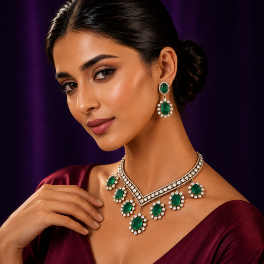 Classy Green Mossanite Necklace With Doublet Stones for woman
