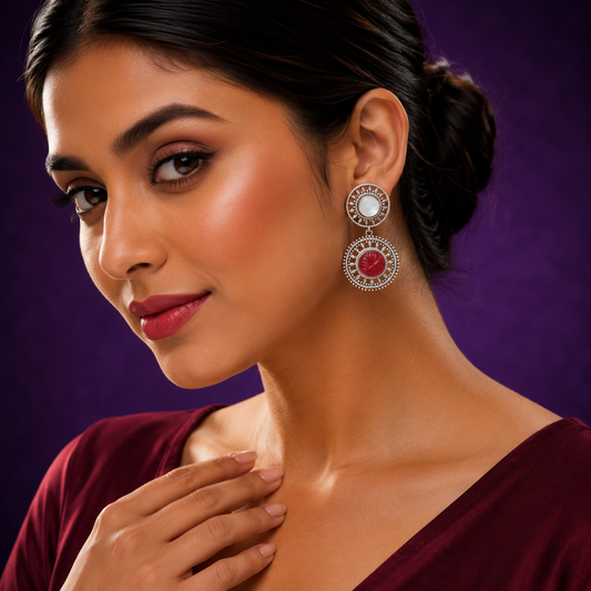 Mother Of Pearl Dangler In Red Earrings