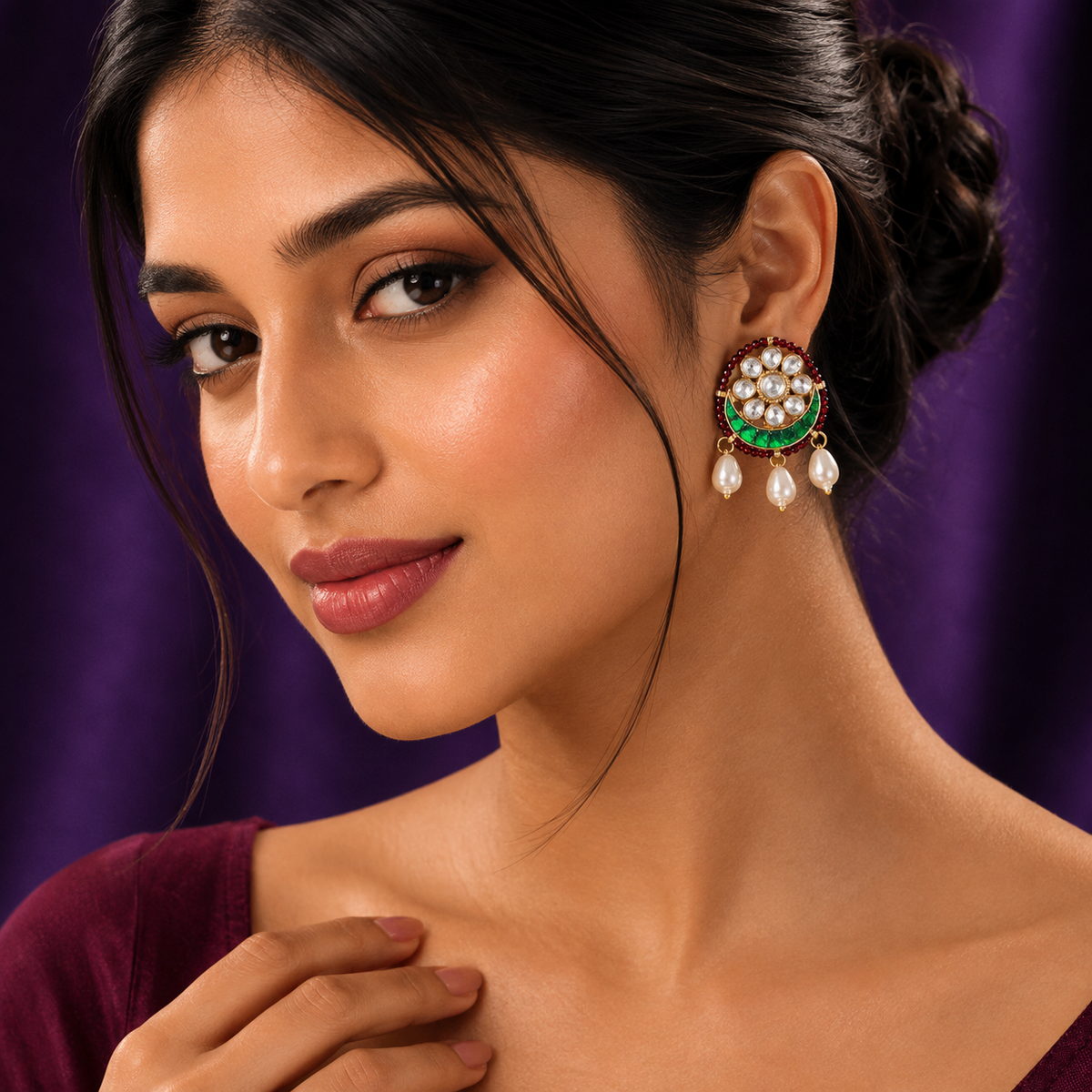 Chand with flower studs with pearls for women