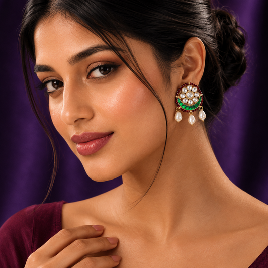 Chand with flower studs with pearls for women