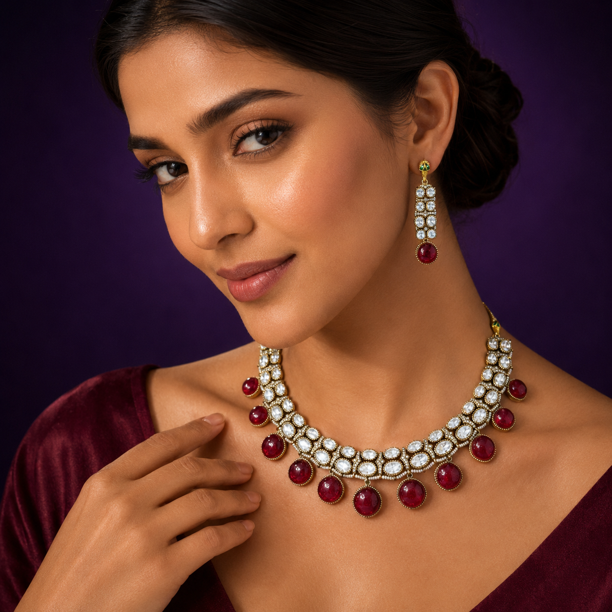 Mossanite Doublet Kundan Necklace for woman