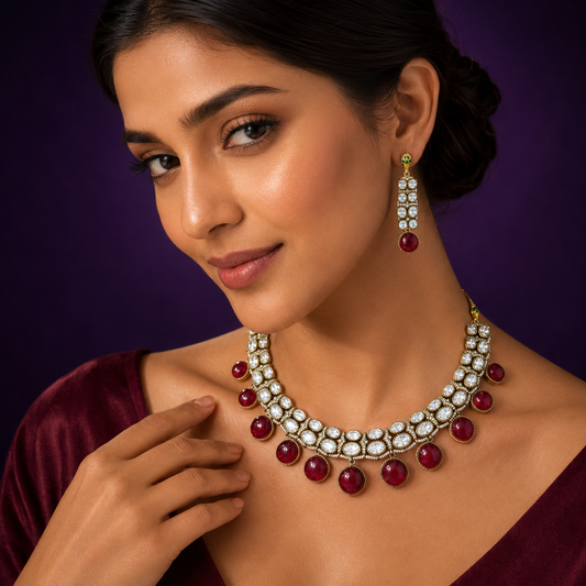 Mossanite Doublet Kundan Necklace for woman