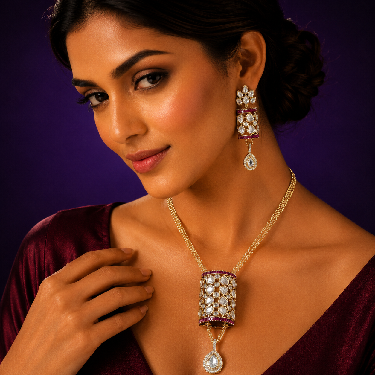 Long Chain Necklace With Broad Pendent Set for woman