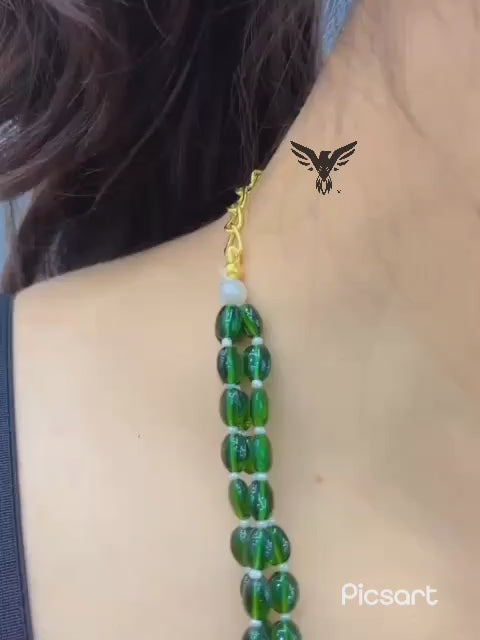 Monalisa beads with rice beads mala in Green for women