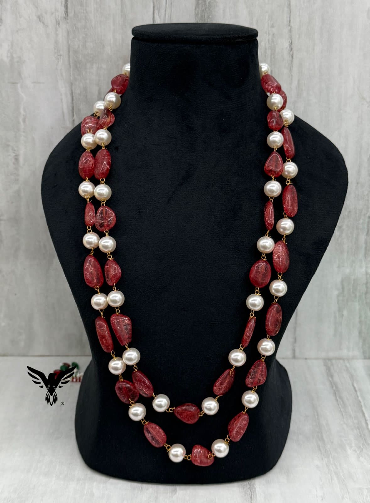 Avika two layered Ruby and pearl mala for women