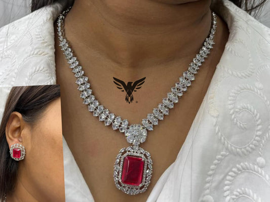 Red Doublet stone necklace in American diamond