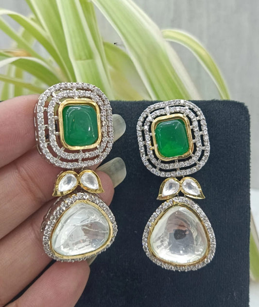 DARK GREEN POLKI EARRING FOR WOMEN