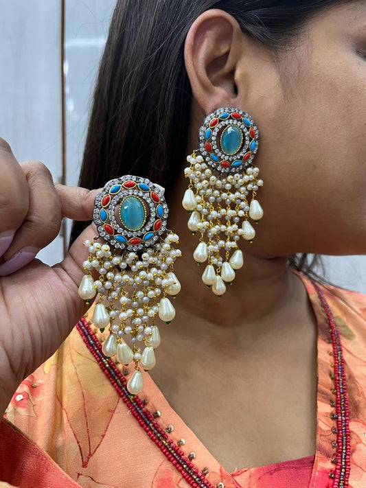 TURQUOISE KUNDAN EARRINGS