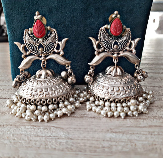 JHUMKA WITH RED PRECIOUS EARRING