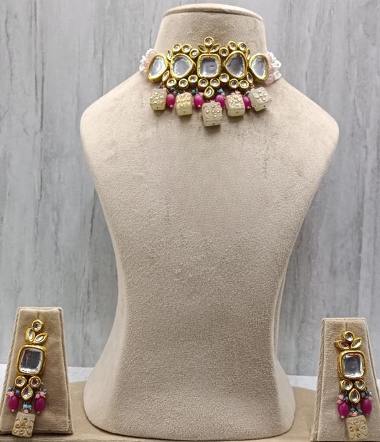 MEENAKARI KUNDAN NECKLACE IN HANDPAINTED TUMBLES